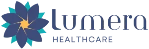 Lumera Healthcare logo with a stylized blue and yellow flower and the slogan "Be The Brightest You!