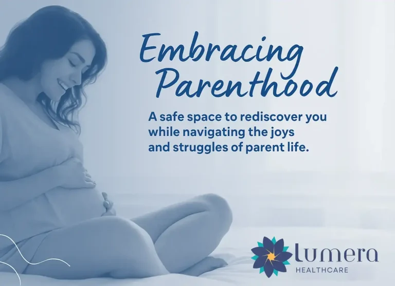 Pregnant woman smiling, with text "Embracing Parenthood" and Lumera Healthcare logo.